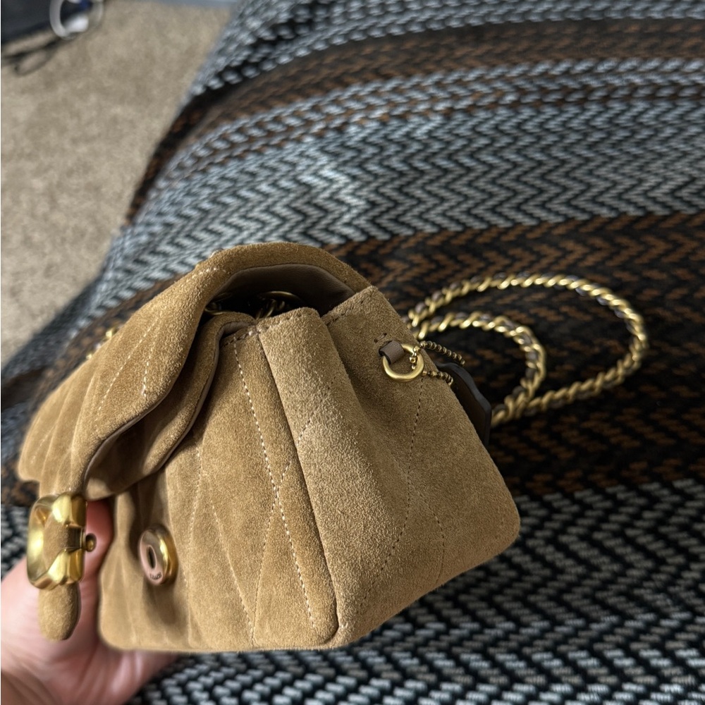 Coach Quilted Suede Shoulder Bag in Caramel with Gold Hardware - Picture 9 of 11